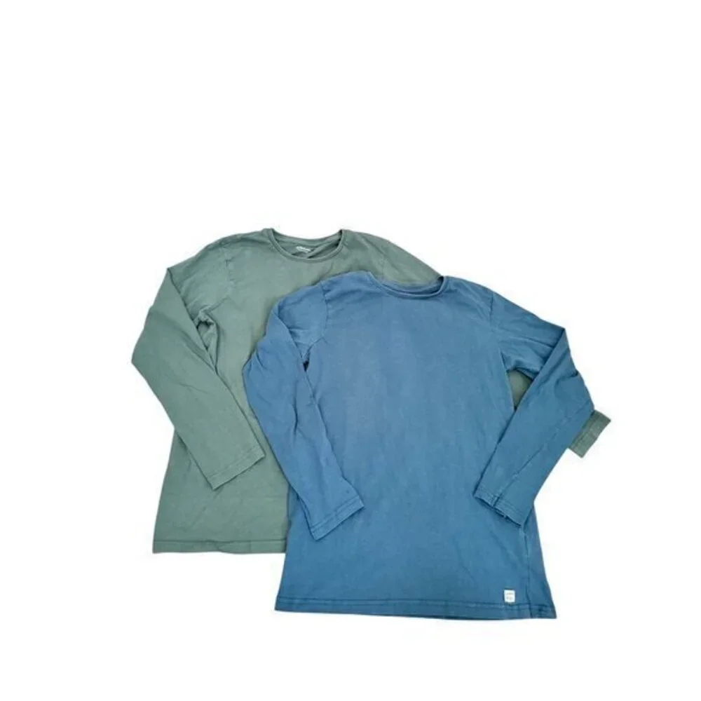 Set Of 2 Vertbaudet Kids Long-Sleeve Tees Blue & Green 14 Years 164cm Cotton Ble